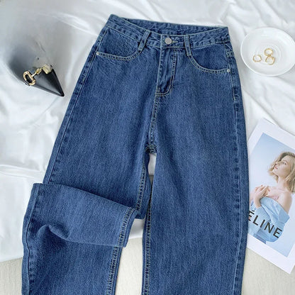 Vintage High-waisted Loose-fit Slimming Straight-leg Jeans For Women Trendy Long Trousers A Retro Flair.