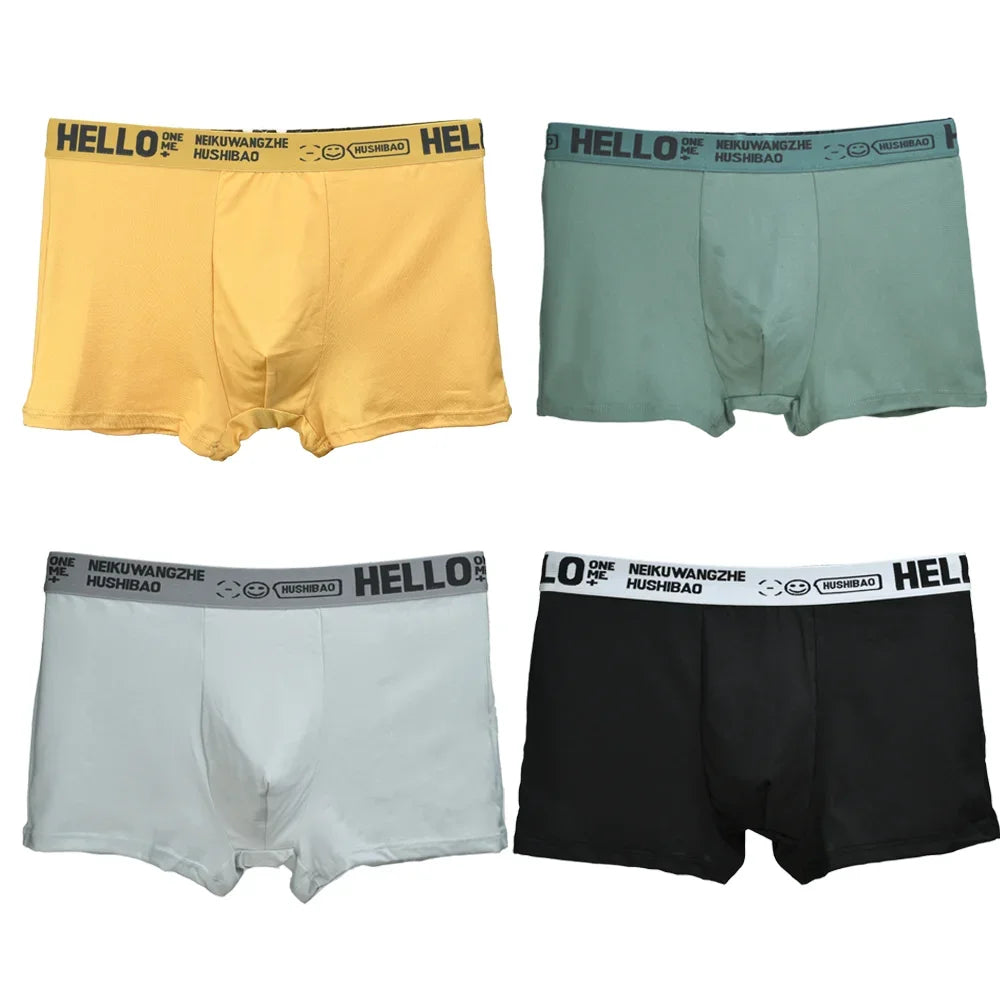 4Pcs männer Boxer Unterwäsche Mann Mid-taille Unterhose Einfarbig Antibakterielle Höschen Plus Größe Shorts Homme U konvexen Dessous