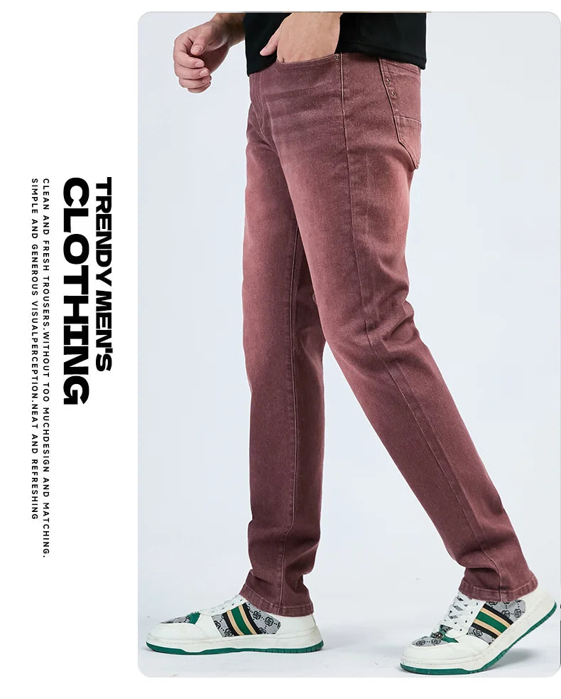 2025 Autumn Men's White Slim Fit Straight Jeans Casual Stretch Denim Pants Comfortable Fashion Streetwear Male Brand Clothing