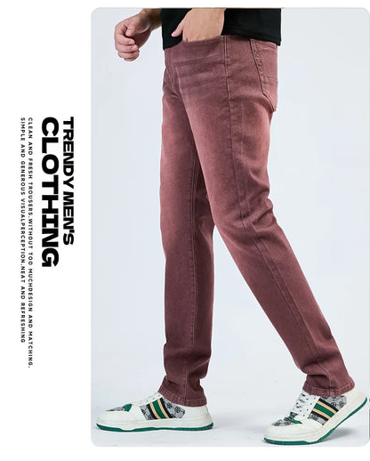 2025 Autumn Men's White Slim Fit Straight Jeans Casual Stretch Denim Pants Comfortable Fashion Streetwear Male Brand Clothing