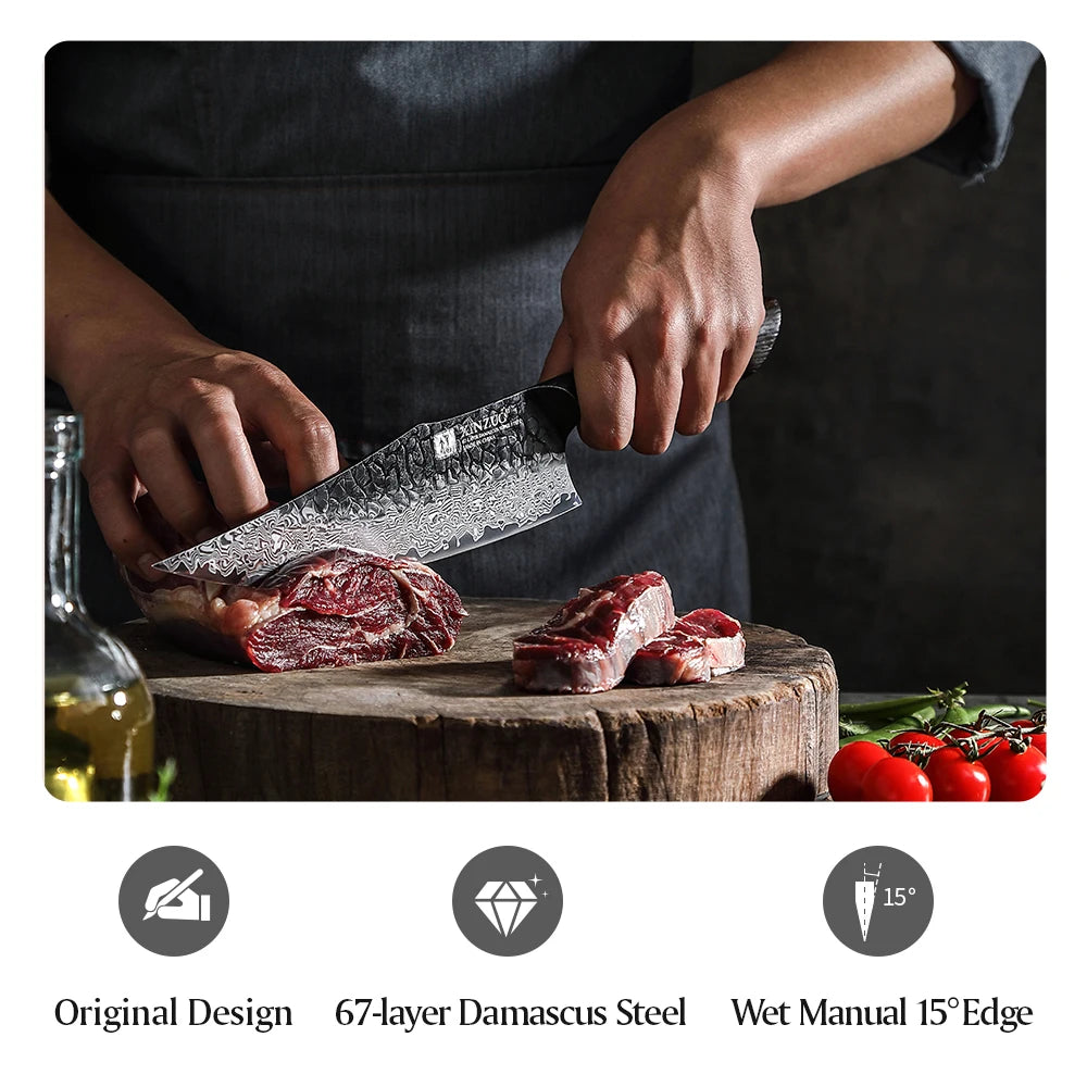 XINZUO 1-5PCS Damascus Steel Kitchen Knife 10Cr15CoMov Steel Core Chopping Vegetables And Fruits Household Kitchen Knife.