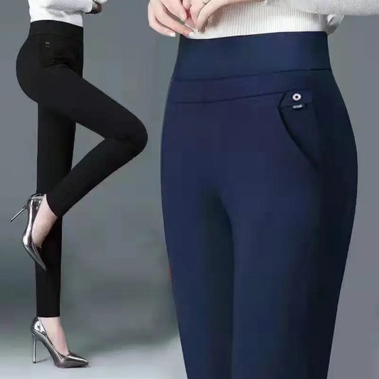 Büro Dame Koreanische Mode Gerade Hosen Weibliche Elastische Band Hohe Taille Feste Große Größe 5XL Frauen Herbst Elegante Hosen 2023