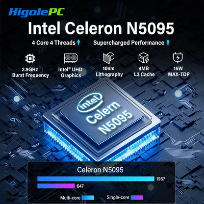 Higole F10 10.1'' Fanless Mini PC Intel N5095 Windows 11 WiFi5 8GB 128GB 5000mAh 4K RS-232 RJ45 Laptop Desktop PC Mini Computer.