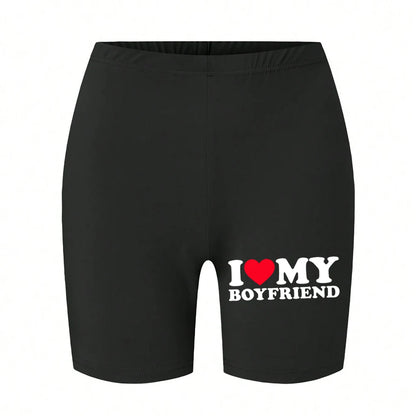 Trend Women'S Sports Shorts  I Love My Hot Boyfriend Letter Print Tight Shorts High Elastic Comfortable Soft Thin Female Clothes.