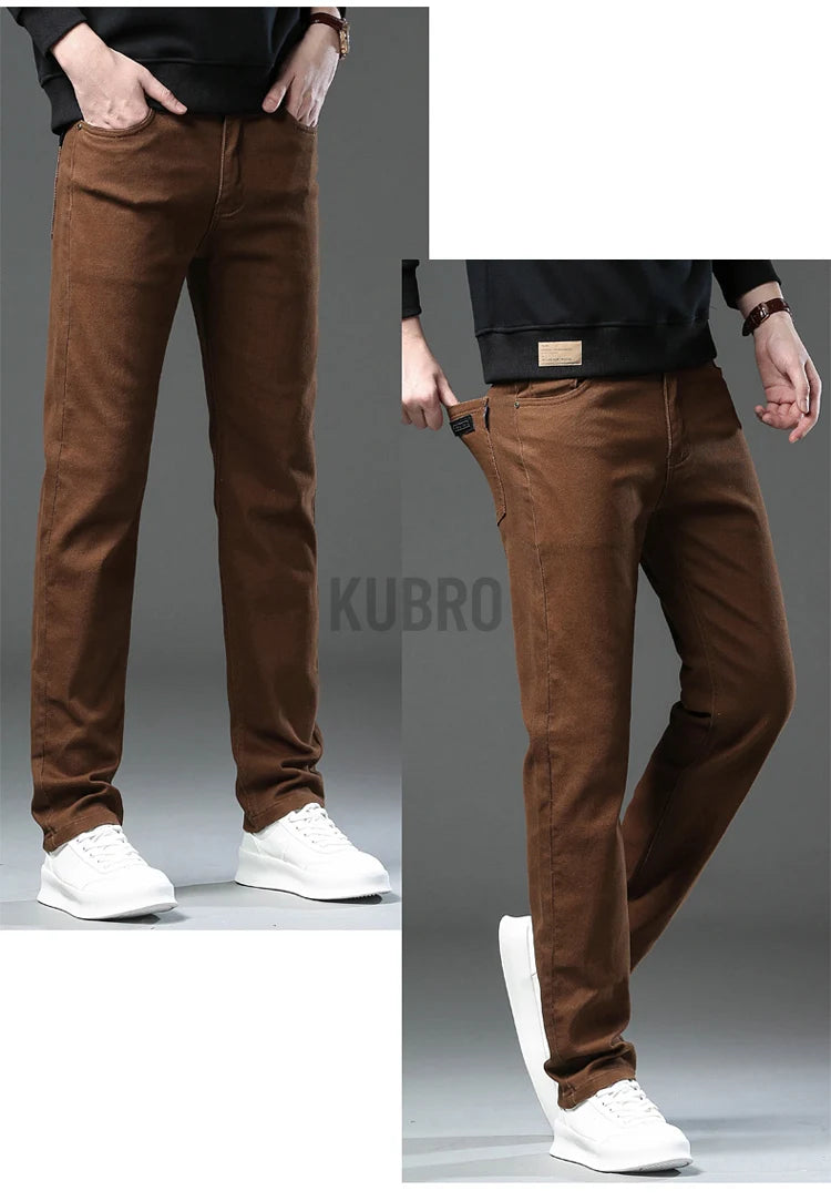 Fashion Loose Straight Business Casual Stretch Denim Pants Male Brand Trousers 3 Colors Plus Size Mens Clothing Slim Jeans 28-44.