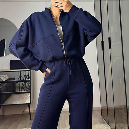 BKLD 2025 Casual Women's Tracksuit Sets Zip-up Loose Cropped Cardigan+Drawstring Sweatpants Solid Fashion Running Street Outfits