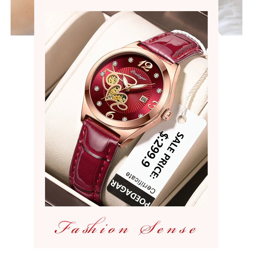 POEDAGAR Fashion Quartz Watch Female Luxury Elegant Casual Clock Waterproof Luminous Date Leather Women Watch Montre Femme gift.