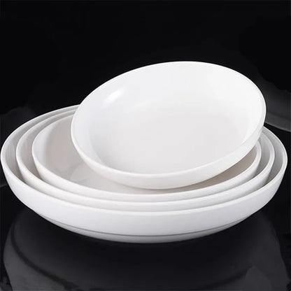 Deep Round Melamine Dinner Plates White Hotel Serving Tray Table Dishes Imitation Porcelain Dishes to Eat Kitchen Dining Sets.