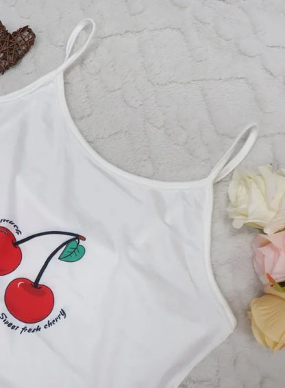 Y2K Coquette Cherry Print Pyjama Set Damen Cami Crop Top Hosen Zweiteilige Nachtwäsche Loungewear Sommer Frühling Herbst Outfits.