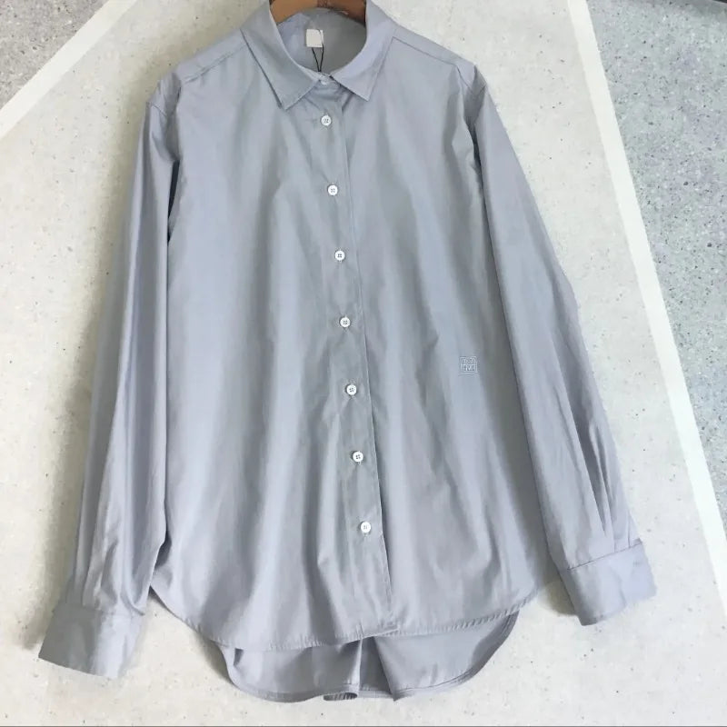 LUXURY Women's Vertical Striped Shirt, Short Front and Back, Short, Vertical Striped Shirt, Loose Long Sleeve, Commuter Style.