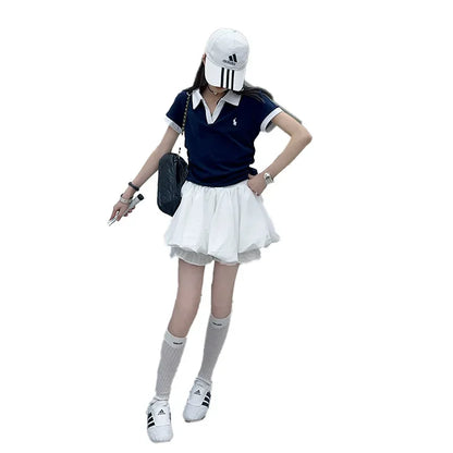 Girls Summer New Fashion Korean Style School Sports Short Sleeve T-Shirt And Bloomers Two-Piece Set White Floral Print Outfit.