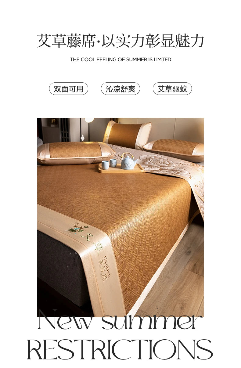 Natural Ice Rattan Mat 90/120/150/180/200cm Cool Summet Mat Mattress Plant Fiber Mat Househould Straw Mats Furniture Protector.