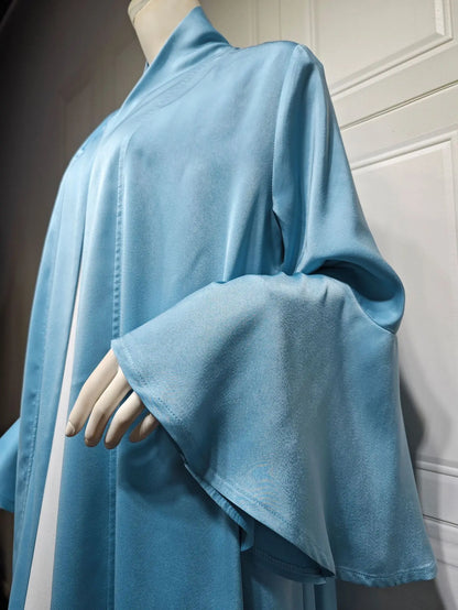 Eid Ramadan Open Abaya Dubai Luxury Elegant Ruffle Sleeve Solid Color Shawl Cardigan Kebaya Kaftan Robe Clothing Caftan Femme