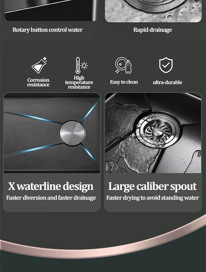 Kitchen Sink 304 Stainless Steel Rain Waterfall Single Trough Honeycomb Large Single Trough Washing Basin