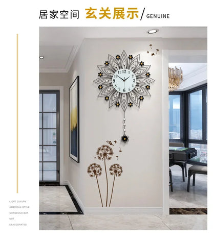 2024 heiß verkaufen Licht Luxus Eisen Kunst Atmosphäre High-End einfache Pfau Wanduhr Mode Wohnzimmer Uhr nach Hause Wandbehang