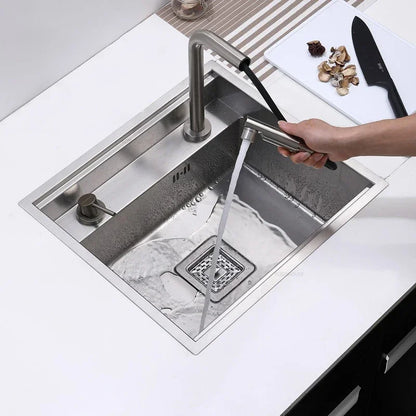 Hidden Stainless Steel Kitchen Sinks Modern Kitchen Accessories with Cover Kitchen Sink Dish Drainer Light Luxury Single Tank L