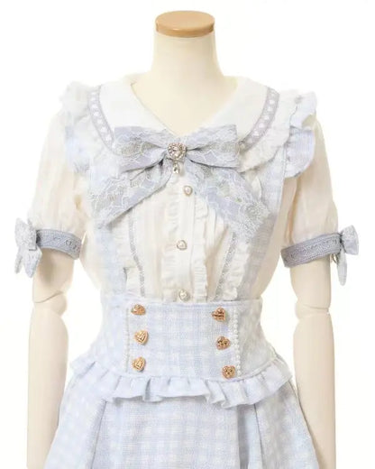 Rojita Stil Spitze Kragen Lolita Hemd Mode frauen Tops Sommer Nette Süße Bogen Schulter Slim Fit Kurzarm Blusen weibliche