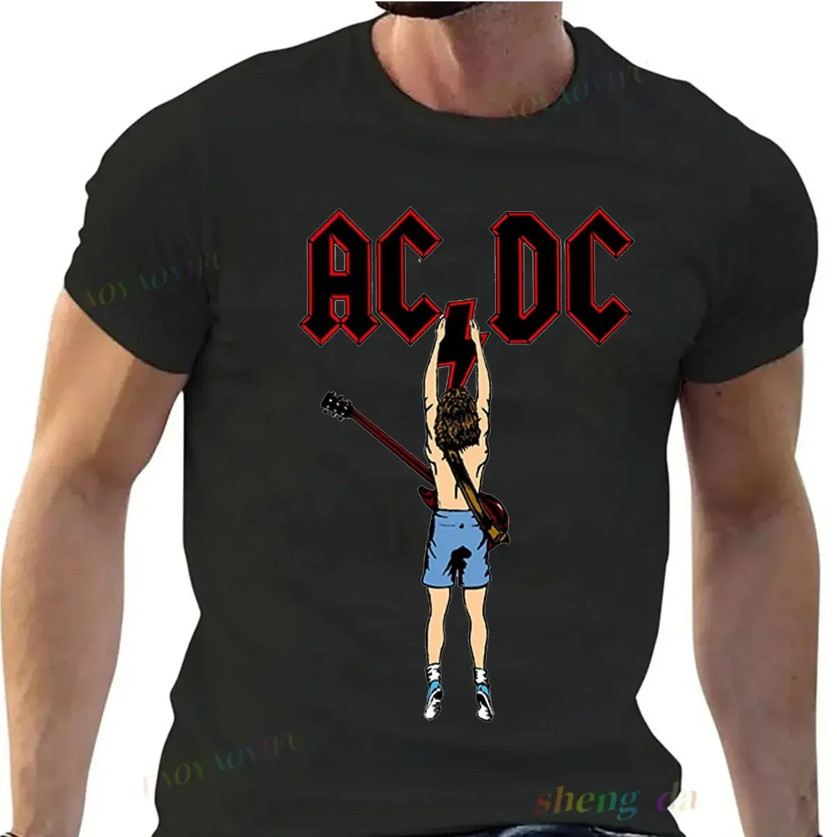 Pop singer Rock Band AC DC T-shirt Casual fashion men's short sleeve summer pure cotton breathable moisture absorption sweat.