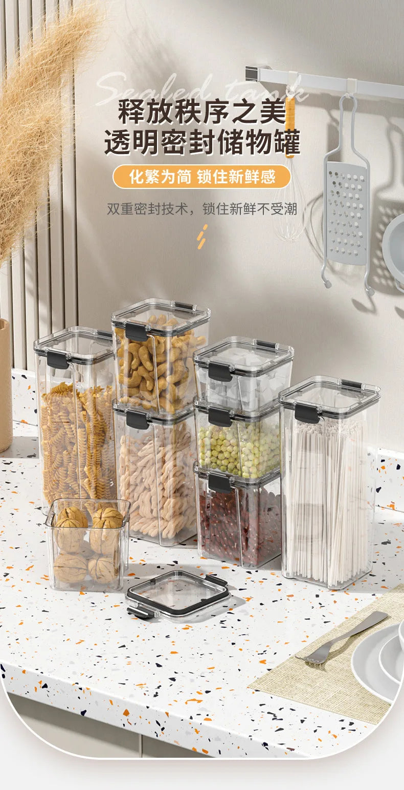 Food Box Storage Container With Airtight Lid Condiment Organizer Plastic Dispenser Jar Hermetic Kitchen Cereal Snack Spaghetti.