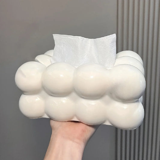 Chic Cloud-Shaped Tissue Holder Decorative Desktop Organizer for Living Room Durable Plastic Napkin Dispenser with Storage Box.