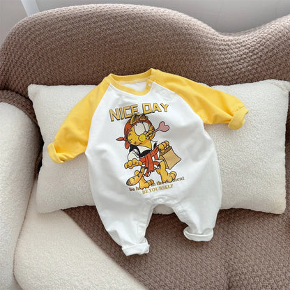 Gelbe Kollektion Frühling Herbst Baby Mädchen Junge Rundkragen Lange Ärmel Cartoon Bär Body/Strampler Neugeborenen Overall K31266
