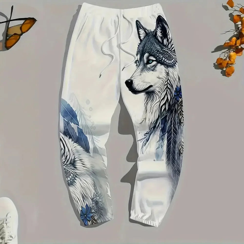New Fashion Lion Pattern Printed Sweatpants Men's Loose Leisure Sports Pants Autumn And Winter Warm Pants Street Clothes For Men.