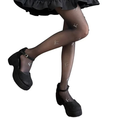 High-Tube Lace Butterfly Knot Print Long Stockings Women's Black Silk White Silk Thigh-high Socks Thin Leggings Over-Knee Socks.