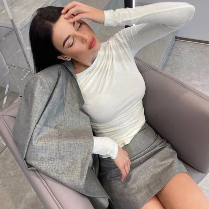 Langarm Top Weiße T-Shirts Frauen Basic Crop Top Herbst Pullover Solide Skew Neck T Shirt Streetwear Basic Schwarz Y2K Tees