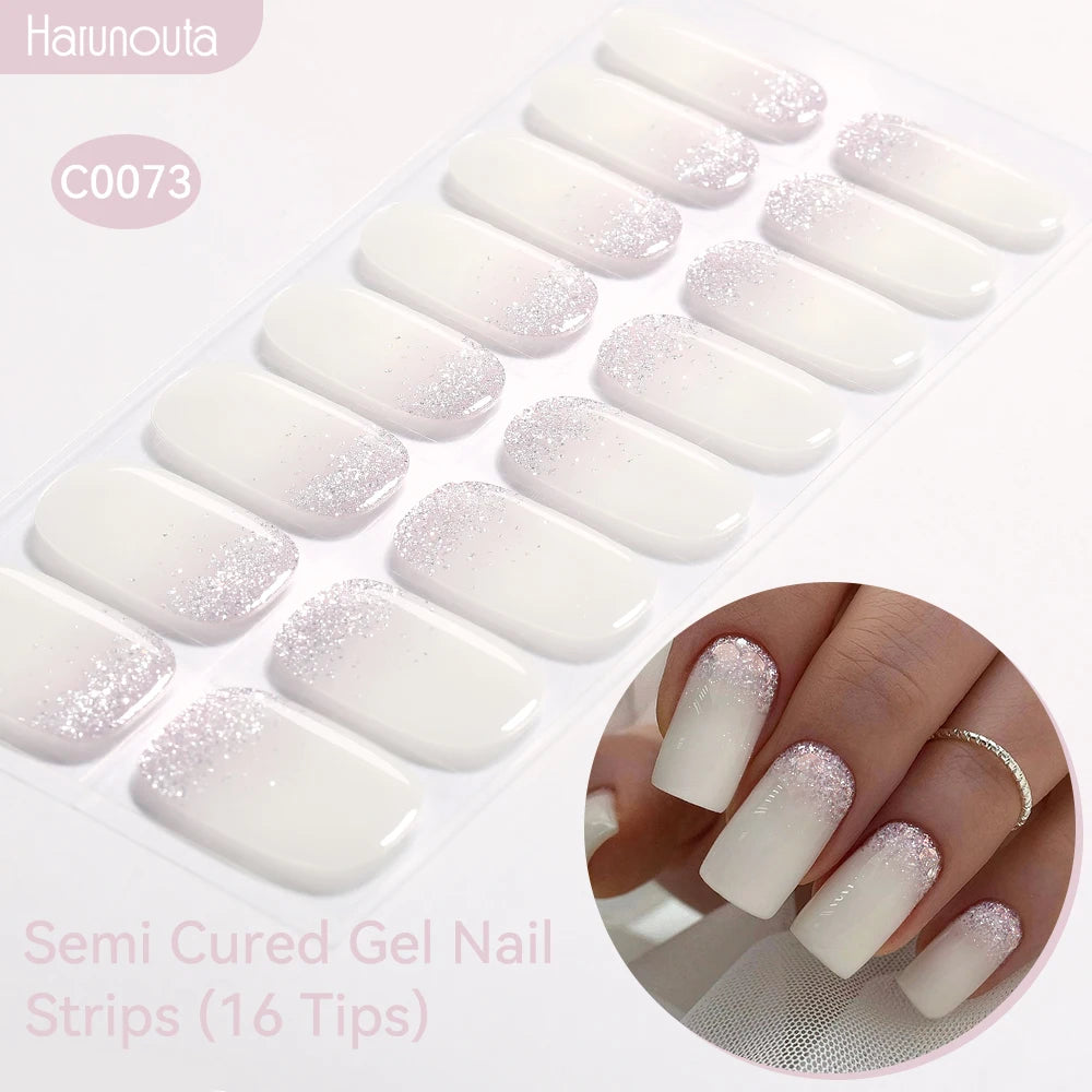 Harunouta Gradient Semi Cured Gel Nail Sticker Long-Lasting UV Nail Sticker UV/LED Extension Gel Nail Foil Gel Polish Full Cover