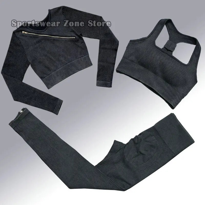 Yoga Suit High Waist Leggings Running Training Tights Sports Outfits Long Sleeve Crop Top Bra Seamless Fitenss Set Fitness Wear