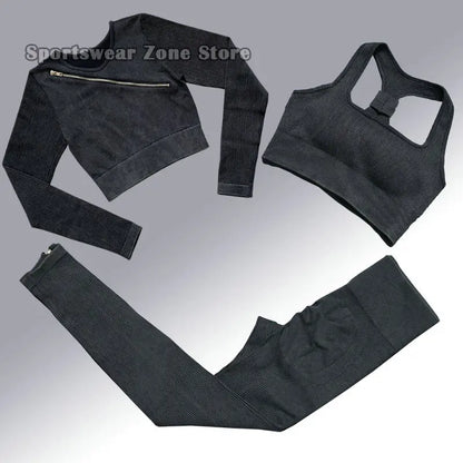 Yoga Suit High Waist Leggings Running Training Tights Sports Outfits Long Sleeve Crop Top Bra Seamless Fitenss Set Fitness Wear