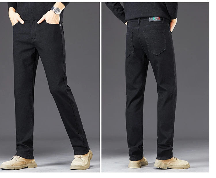 Tall Men Denim Pants Fleece Thick Warm Winter Stretch Jean Male Extra Long Length Leg Trouser 115cm 190cm Black Skinny Thin Slim