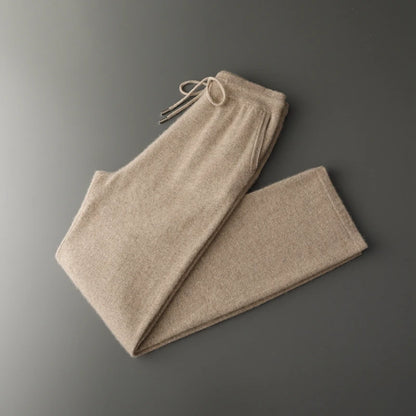 Classic Versatile 100% Cashmere Pants Men High Waist Knitted Straight Pants Solid Color Loose Thin Wide Leg Pants