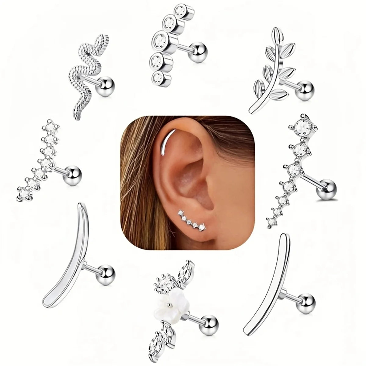 2Pcs 16G Stainless Steel Screw Back Stud Earrings for Women,Cubic Zerconia Cartilage Conch Helix Ear Piercing Jewelry.