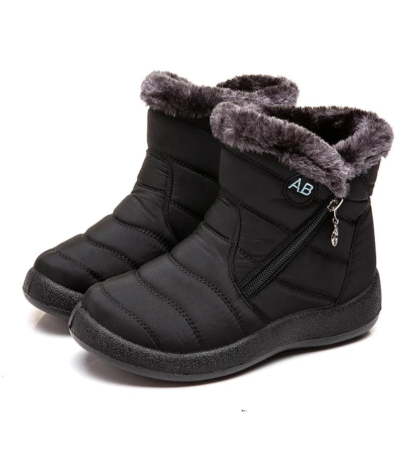 Boots Women's Ankle Boots With Fur Waterproof Snow Botas Mujer Elegant Winter Shoes For Woman Winter Boots Casual Black Footwear.