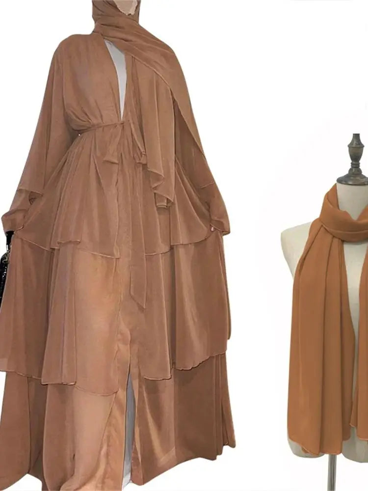 Summer Open Chiffon Khimar Kimono Abaya Dubai Luxury 2024 Muslim Sets Modest Kaftan Hijab Dresses For Women Islam Kebaya Damen.