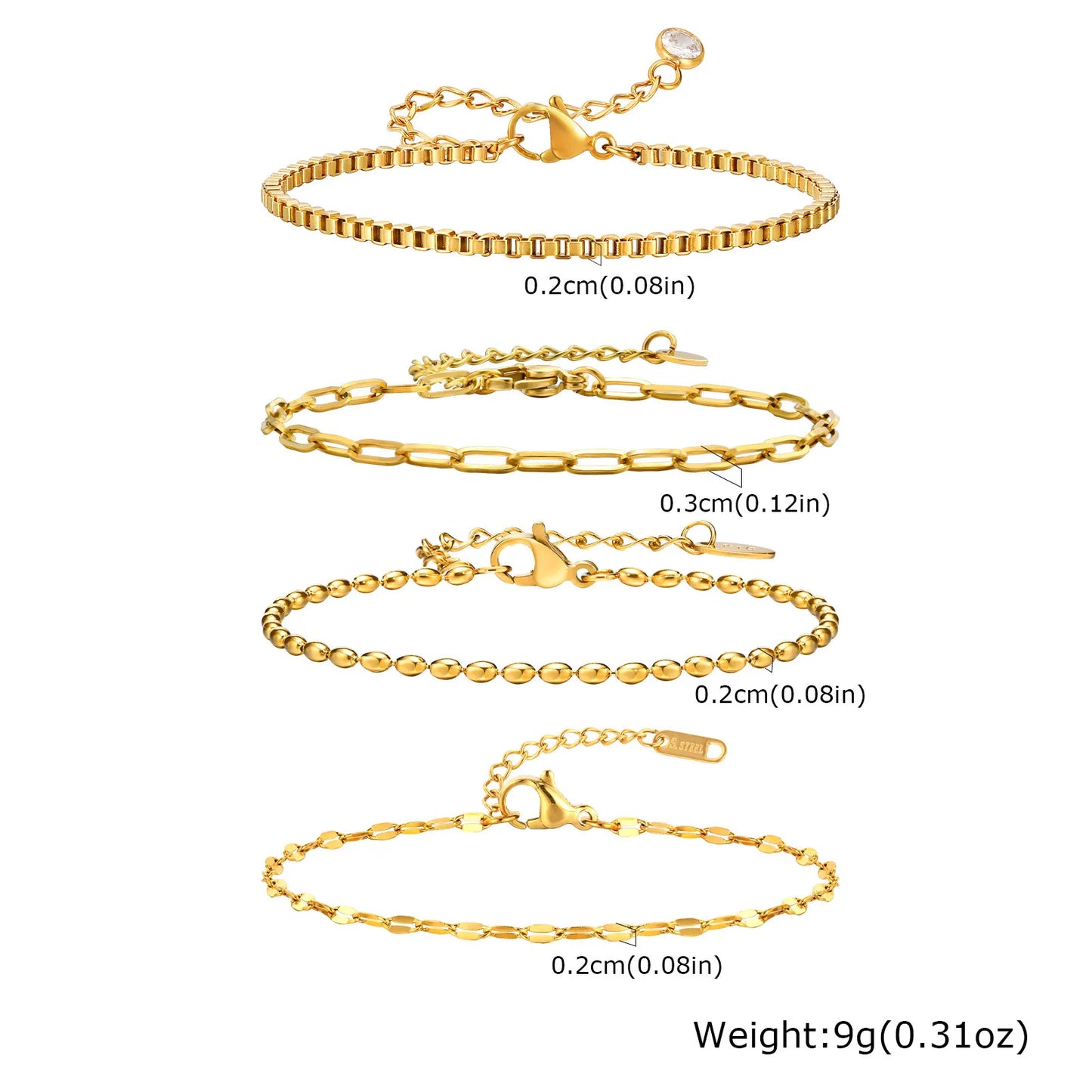 Non Tarnish Stainless Steel Bracelet Stackable for Women, Thin Herribone Chain Bracelet Waterproof Gold Plated Jewelry.