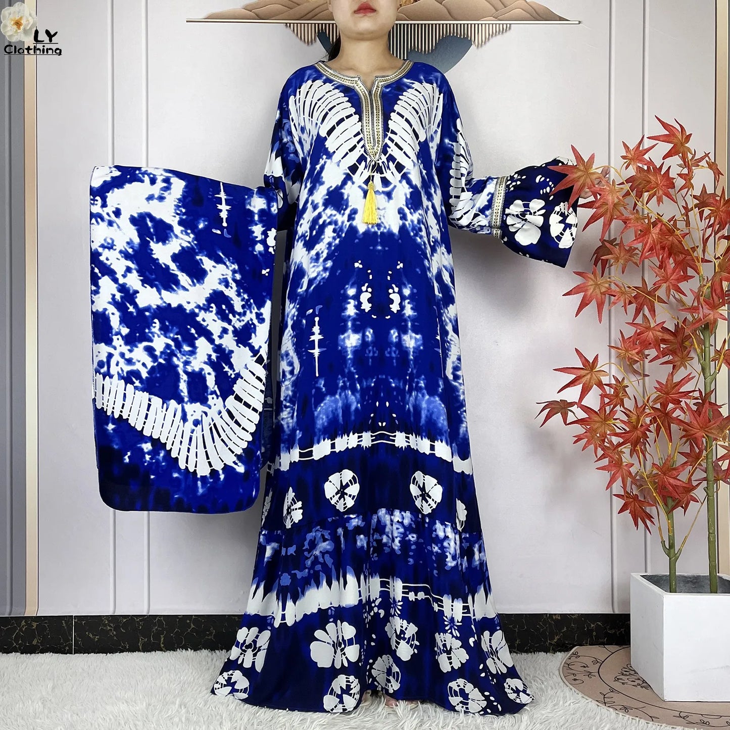 New Women Party Dress Dubai Muslim Summer Cotton Long Sleeve Collect Waist Boubou Maxi Islam Women Elegant Dress African Abaya