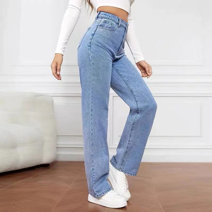 Women's Hot Sale High Waist Stretch Washed Denim Fashionable Straight Jeans Women's Pants women jeans black pants woman clothing.