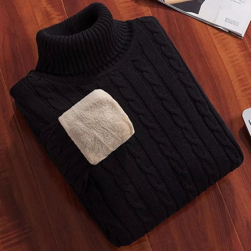 Men's Pullovers Velvet Thickened Sweater Men's Winter Turtleneck Base Shirt Thick Knitted Shirt Warm Men's Inner Clothes.