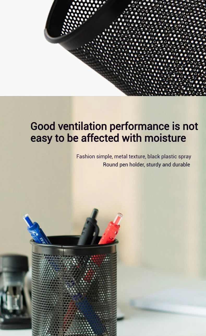 Deli Bleistifthalter für Büro, Schreibtisch, Metallgeflecht, quadratisch, rund, für Stifte, Topf, Tasse, Behälter, Organizer, langlebiges Federmäppchen.