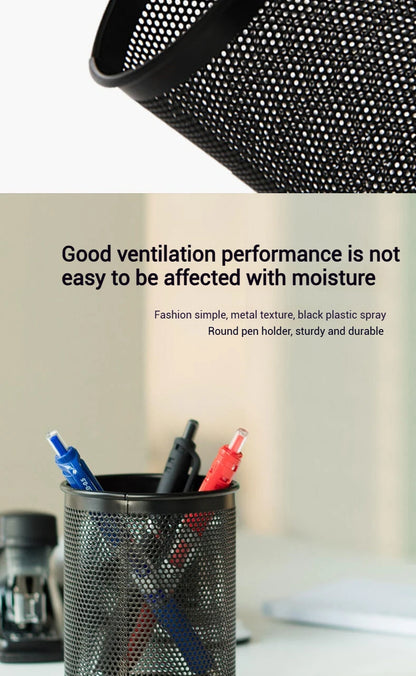 Deli Bleistifthalter für Büro, Schreibtisch, Metallgeflecht, quadratisch, rund, für Stifte, Topf, Tasse, Behälter, Organizer, langlebiges Federmäppchen.