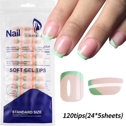120Pcs=24*5 French Short Square Coffin False Nail White Pink Simple Wearable Fake Nails Glossy Full Cover Press on Nail Tips Art