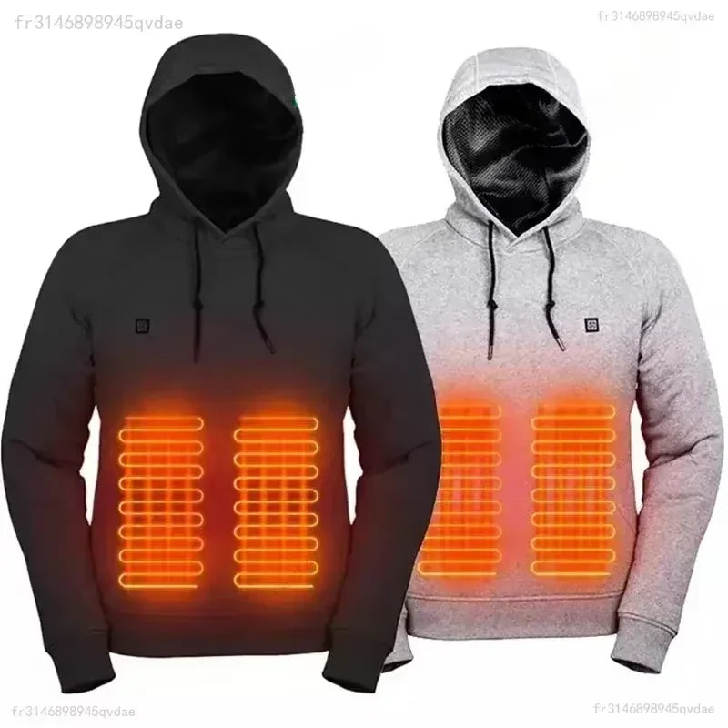 2025 Outdoor Electric USB Heating Sweaters Hoodies Men Winter Warm Heated Clothes Charging Heat Jacket Sportswear.