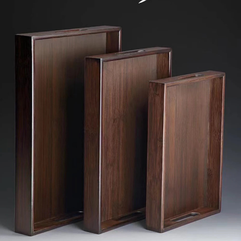 Retro Bamboo  Wooden Rectangular Storage Trays Hotel Dessert Dinner Bread Fruit Food Plate With Handle Home Kitchen Wooden Tray.