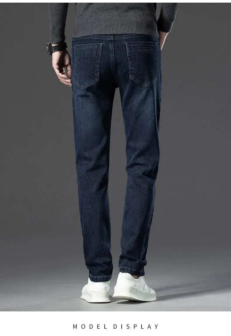 Autumn Winter New High Elasticity Men's Business Jeans Haze Blue Black Gray Denim Trousers Men's Pants Work Clothes Brand.
