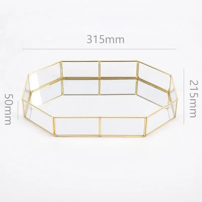 Storage Glass Storage Tray Home Kitchen Golden Tray Simple Jewelry Cosmetic Decoration Retro Copper Tea Storage Trays.
