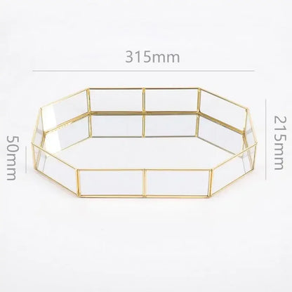 Storage Glass Storage Tray Home Kitchen Golden Tray Simple Jewelry Cosmetic Decoration Retro Copper Tea Storage Trays.