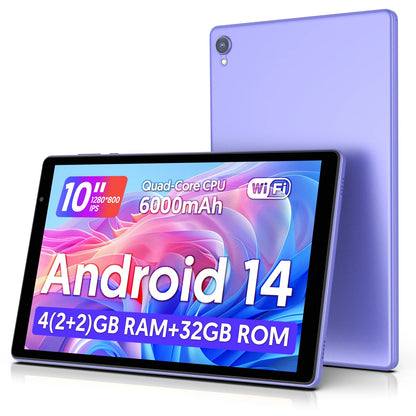 Latest Android 14 Tablet, 10-inch Tablet, Quad-core Processor, 5G WiFi, 4GB ROM + 32GB RAM, 1280*800 Resolution, 8000mAh Battery.