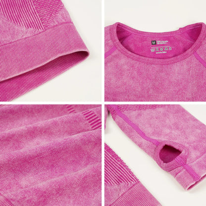 Mileegirl 2pcs Gym Sets Women Seamless Sports Pants Hollow Out Long sleeves Top Fitness Winter Fall Workout Legging Warm Outifts.